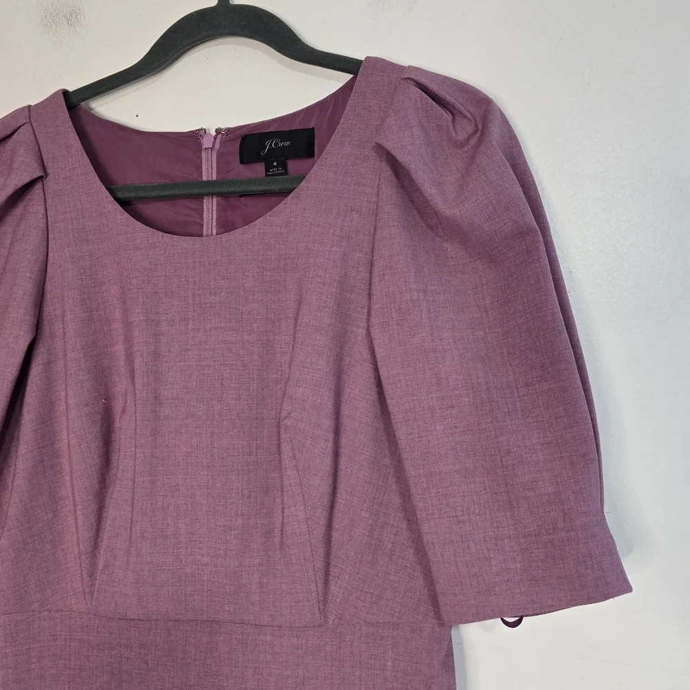 J. Crew Puff Sleeve Italian Wool Sheath Dress in Pink Office Ageless Classic